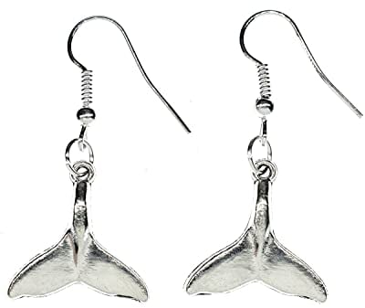 Miniblings Walflosse Ohrringe Hänger Walfisch Flosse Fisch Meer Wal Delphin - Handmade Modeschmuck I Ohrhänger Ohrschmuck versilbert