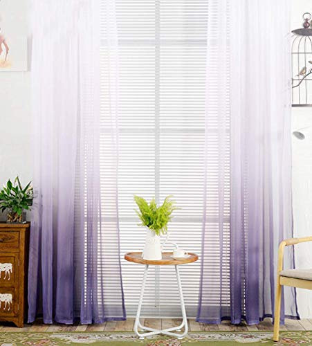 Yiyida Transparent Farbverlauf Gardine Voile Vorhang Schlaufenschal Deko für Wohnzimmer Schlafzimmer 2 Stück,Lila 2x2.7m