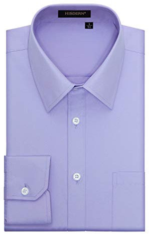 HISDERN Chemise de Ville Formelle pour Hommes en Coton a Manches Longues a Boutons pourpres de Coupe Normale pour Hommes Violet Clair M