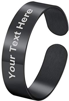 PROSTEEL Damen Herren personalisiert offener Ring schwarz Edelstahl 5mm breit verstellbar Name Gravur Band Ring hochglanzpoliert Ehering Verlobungsring Fingerring Schmuck Accessoire für Party