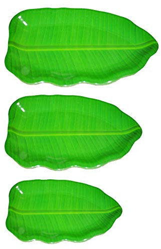 Flair Banana Leaf Shape South Indian Dinner Lunch Serving Melamine Plastic Platter Plate for All Occasions - 3 Pcs (1 No. 16 inch, 1 No. 14 inch Plate & 1 No. 11 inch Plate)
