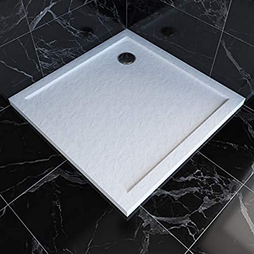 Plato de ducha cuadrado extra plano de acrílico reforzado blanco acabado piedra – 90 x 90 cm