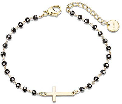 XINYIXIN Cross Bracelet for Women, Rose Gold and Silver Plated Stainless Steel Chain Charm Black Crystal Wrist Bracelet Best Gift for Friends