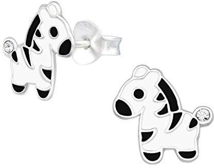 Laimons Kinder Mädchen-Ohrstecker Zebra Tier schwarz weiß 10 mm Sterling Silber 925