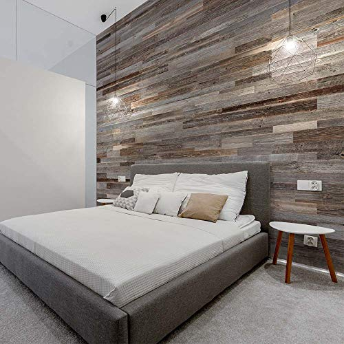 Plaquette Parement Bois mural Anthracite | 18 Panneaux en Bois intérieur : 1 m² | Revêtement Mural Bois, Lambris Mural vieilli | Wooden Wall