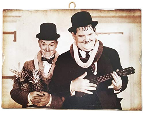 KUSTOM ART Bild im Vintage-Stil von Laurel & Hardy (Stan Laurel Oliver Hardy) aus der Kollektion Druck auf Holz.