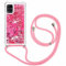 FMPCUON Coque Samsung Galaxy A51 5G Glitter Liquide Collier pour Téléphone Portable avec Cordon - Lanyard Paillettes Flowing Sand Silicone Gel TPU Housse avec Smartphone Collier Étui, Or Rose