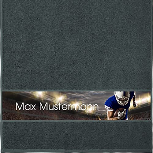 Handtuch mit Namen - personalisiert - Motiv American Football 2 - viele Farben & Motive - Dusch-Handtuch - anthrazit - Größe 50x100 cm - persönliches Geschenk mit Wunsch-Motiv und Wunsch-Name