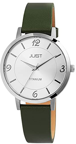 Just Leti Damen - Uhr Lederarmband Titangehäuse Ø 37 mm Titandornschließe Analog Quarz JU10185 (grün)