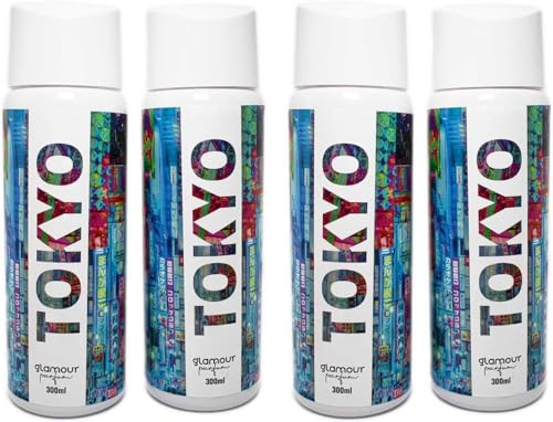 GLAMOUR PARFUM - Pack de 4 Recambios de Ambientador de Hogar Tokyo - 300 ml - Fragancia Floral y Cítrica - Aroma de Larga Duración - Ambientador Textil - para Pulverizar en la Cama o en Cortinas