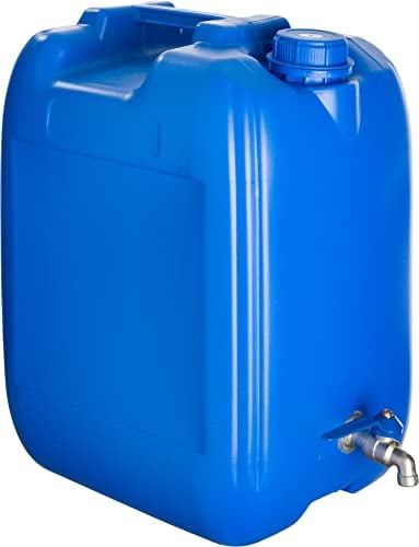 Bidon à eau bleu 20 l sans BPA avec robinet galvanisé - Réservoir d'eau potable, camping, etc.