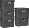 TYEERS Large Storage Box with Lid, Collapsible, Washable, Fabric Storage Box for Clothes, Wardrobe Storage, 44x30x29 cm, Set of 5, Black