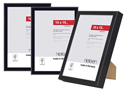 nielsen Bilderrahmen, 10 x 15 cm (3er Set), Aluminium, Schwarz matt, Fotorahmen zum Auftstellen im Hoch- & Querformat, bruchsicheres Kunstglas, Atlanta