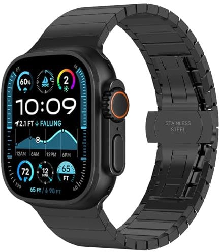 Fullife Metal Strap Compatible with Apple Watch Straps 49mm 46mm 45mm 44mm 42mm(Series 3 2 1),Stainless Steel Replacement Band for iWatch Ultra2/Ultra Series 10/9/8/7/6/5/4/3/2/1/SE,Black
