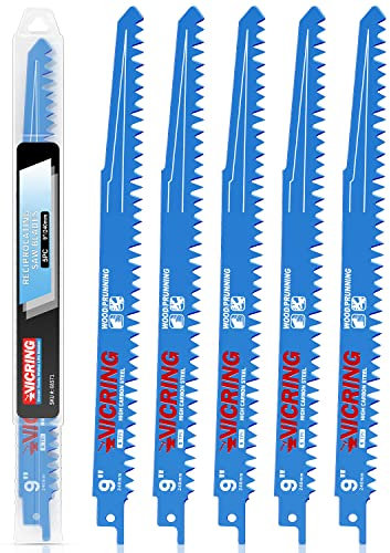 Wood Pruning Reciprocating Saw Blades 9 Inch Sawzall Blades for Trees High Carbon Steel Pruning Blade for Reciprocating Saw (5 Pack/5TPI)