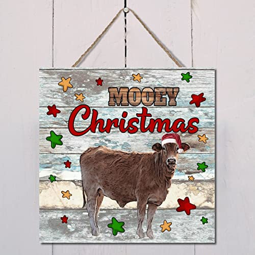Mooey Weihnachtsschild aus Kuhholz, Kuhliebhaber, hängendes Holzschild, Wandbehang, rustikales Bauernhaus, Heimdekoration, Holzpalettenschild, antiker Vintage-Stil, Wanddekoration, 30,5 x 30,5 cm