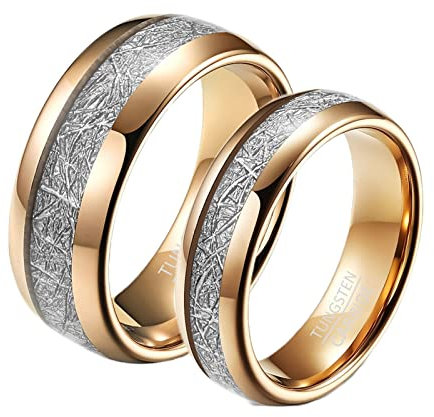 Homxi Anello Personalizzabile,FEDI Nuziali Tungsteno Carburo 6/8MM Oro Rosa Anello con Rotondo Anello Coppia Fidanzati Donna 12(52mm) + Uomo 27(67mm)