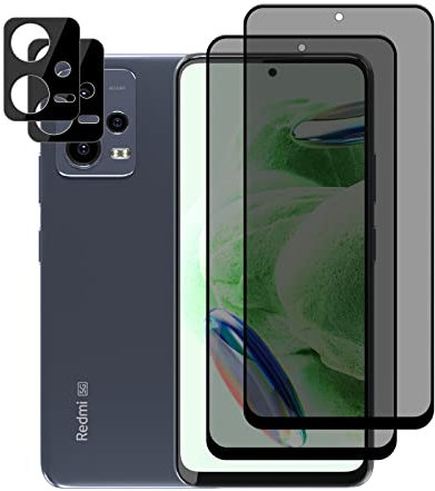 LanQii Verre Trempé Anti-Espion Compatible avec Xiaomi Redmi Note 12 5G, [2+2 Pièces] Film Protection Ecran Confidentialité + Caméra Arrière Protecteur 9H Dureté pour Xiaomi Redmi Note 12 5G