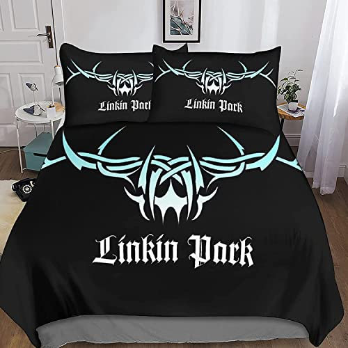 Zbeiba Bettwäsche-Set mit Likn Park Motiv 3D-Druck Bettbezug für Rock 'n' Roll Fans-Inklusive Kissenbezug-für Kind Erwachsene-Weich langlebig(A3,135x200cm+2x80x80cm)