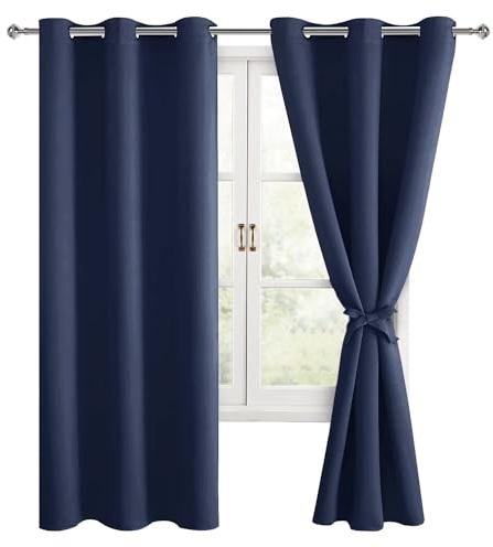Hiasan Verdunklungsvorhänge Gardinen mit Ösen,Dunkelblau Blickdicht Vorhänge,2 Stück,117 x 137 cm (Breite x Höhe),weiche Schiebevorhänge für Schlafzimmer,Wohnzimmer usw.