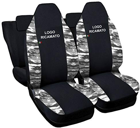 Rebeca Shop® Sitzbezüge Kompatibel für Aygo | Hergestellt in Italien | Set Sitzbezüge vorne und hinten | Gesticktes Automodell-Logo (Schwarz/Camouflage hell)