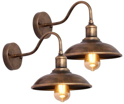 Moddeny 2 Pack Appliques murales d'extérieur Rurales rétro col de Cygne étanche Porche 9,3 Pouces Ferme Grange lumière extérieur antirouille Garage lumière Vintage Montage Mural luminaire