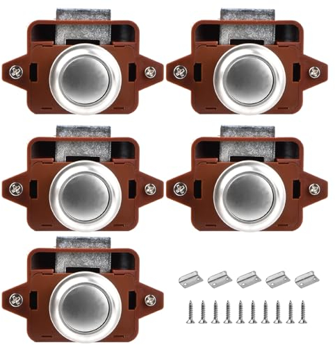 Jinlaili 5 pezzi Push Button Catch Door Lock,Pulsante Per Serratura Armadio,Serratura per mobili con pulsante di bloccaggio,Cupboard Door Catch Lock,Per Camper,Yacht,Cassetti