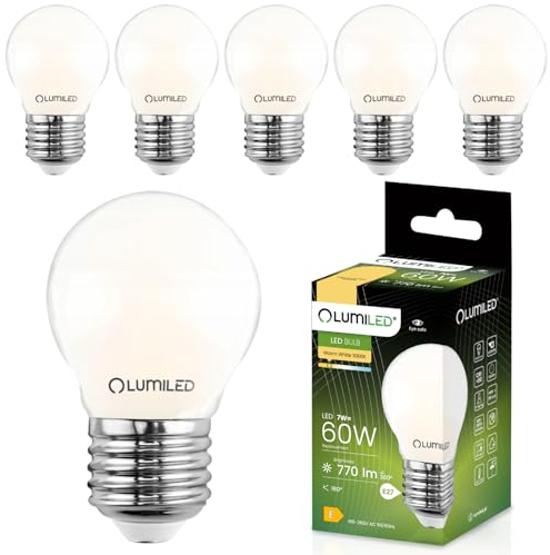 Lumiled E27 LED Lampe P45 7W ersetzt (60W Glühlampe) 6 Stück Set milchig 770lm 3000K Warmweiß 360 Grad Lichtwinkel 230V Glühbirne Birne Leuchtmittel Tropfenform Kugel Energiesparlampe