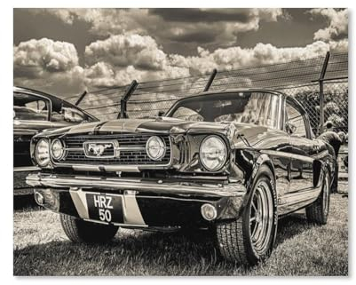 HAIDU 5D DIY Diamond Painting Kit, Retro Mustang Auto Schwarz Weiß Diamond Painting Full Drill Cross Stitch Kit Diamond Painting Kits Strasssteine Diamantstickerei, Wanddekoration50x60cm-39