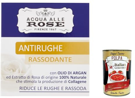 Acqua alle Rose Crema Viso Antirughe con Olio di Argan e Estratto di Rose, Anti-Falten-Gesichtscreme mit Arganöl und Rosenextrakt 50 ml + Italian Gourmet polpa 400g