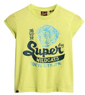 Superdry Damen Varsity T-Shirt in Ausbrenneroptik Zitronengelb Tonic 42