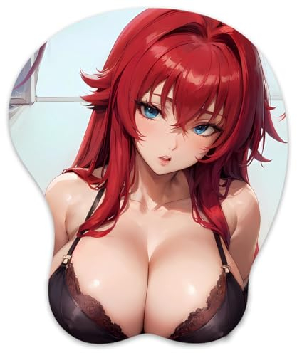 3D Mauspad mit Silikon Brüste Mousepad mit Handauflage. Anti Rutsch Anime Manga Maus Pad Handgelenkauflage für Büro Spiel(Rias)