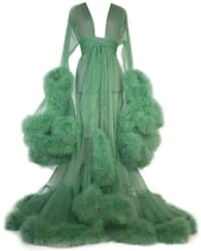 MHNFGDSE Women's Sexy Lingerie Tulle Robe Nightgown Bathrobe Flared Sleeves Nightwear Feather Robe Party Nightwear Feather Robe Kimono Sexy Illusion Christmas Lingerie,L,One Size