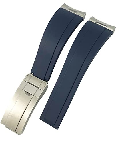 IORUYB Gummi Uhrband 20mm Silikongurt für Rolex Daytona Boot Submariner mittlere Greenwich Zeit Yacht Master Silber gebogene Metall Link Uhren Armbänder(Blue)