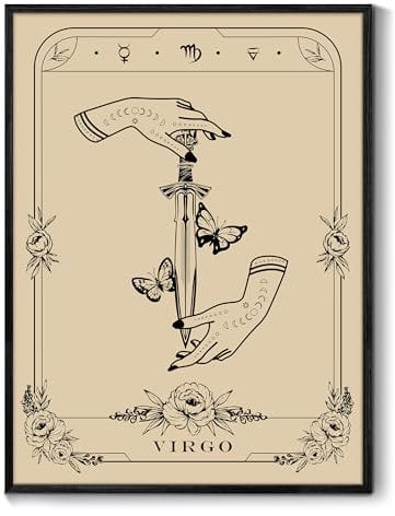 MHARTK66 Konstellation Leinwand Bilder mit Rahmen Schwarz, 30x40 cm Jungfrau Tarot Wandbilder Wohnzimmer, Hexe Dunkle Akademie Wandkunst Aesthetic, Gotische Wanddeko Schlafzimmer Desktop Zimmer Flur