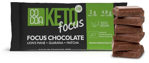 CO COA Chocolat Noir Keto Focus BIO 40g - Sans Gluten, Tablette Chocolat Faible en Glucides avec MCT, Guarana, Matcha et Lion's Mane - Idéal pour Régimes Cétogènes et Faible Glucides