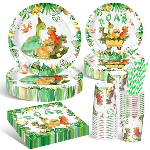 DANXIAN Décoration d'anniversaire dinosaure - Assiettes en carton - Accessoires de fête - Assiettes en carton pour décoration d'anniversaire pour garçons et filles - 20 invités