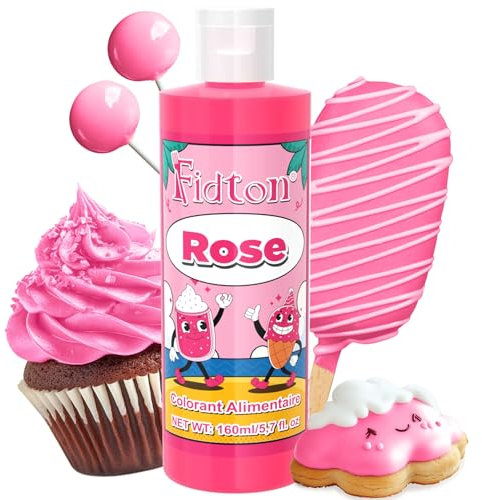 Colorant Alimentaire 160ml - Fidton Colorants Alimentaires Hautement Concentré de Grande Capacité pour la Décoration de Gâteaux, Colorant Alimentaire Liquide pour Fondant, Macarons, Muffins - Rose