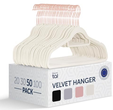 Blumtal Cintres Velours - Lot de 50 ceintres pour Adultes Haute qualité - Ceintre avec Porte-Cravates et encoches - Ceintres pour Adultes Pivotant à 360°- Cintre pour Pantalon - Or Rose/Ivoire