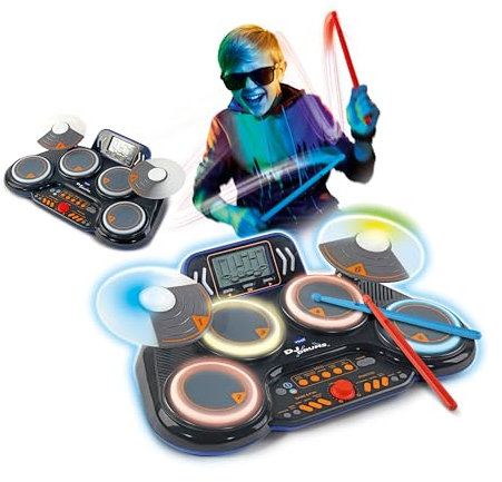 VTech Kidi DJ Drums, Batteria Elettronica per Bambini con Pad Luminosi, Giochi Musicali, Modalità Bluetooth e Microfono Integrato, Bacchette Incluse, Lingua Italiana, Batterie Incluse, 6+ Anni