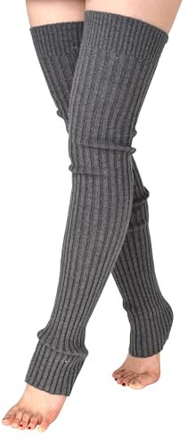 TeeYee Damen Stulpen Winter Beinwärmer Beinstulpen Strumpf Extra Lang Gestrickte Warme Kniewärmer für Frauen Mädchen Yoga Ballett Dunkelgrau L