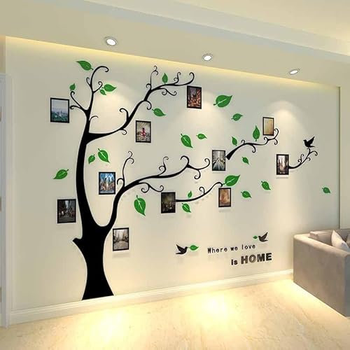 Purekay Wandtattoo Baum 3D DIY Foto Wandsticker Pflanzen Wandaufkleber Groß Kleben Aufkleber Wandbilder für Schlafzimmer Wohnzimmer Kinderzimmer Sofa Hintergrund Wanddeko (Links Grün, M)