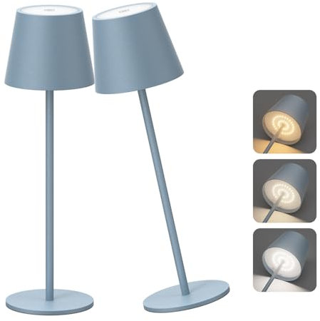 Aipsun 2 Stück Dimmbare LED akku Tischleuchte Blau, 6000mAh, Tischlampe Kabellos, Warmweiß(2700k-6000k), IP54, led tischlampe outdoor für Restaurant, Schlafzimmer, Bar