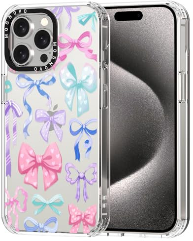 MOSNOVO Case for iPhone 15 Pro Max, [Buffertech 6.6ft Military-Grade Drop Protection] [Anti Peel Off Tech] Clear TPU Bumper Phone Case Cover Design - Bows