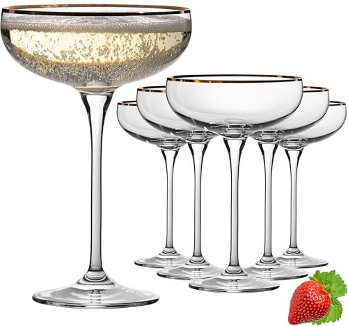 IMPERIAL Sektschalen mit Goldrand 270ml Champagnergläser Set 6-Teilig Sektgläser aus Crystalline Glas Vintage-Gläser