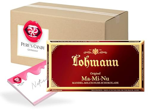 Pere's Candy Bundle für 5 x Lohmann Mandel-Milch Nuss Tafel 100g + Pere's Candy Notepad DIN A7-25 Blatt