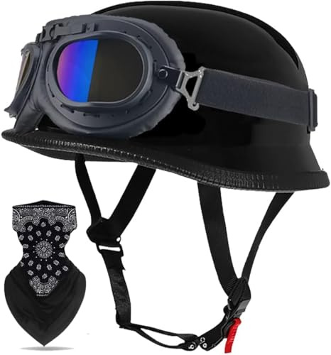 Labzaa Vintage Deutsche Motorrad Halbschalenhelm mit ECE, Retro Half Öffnen Jethelm mit Schutzbrille für Bike Cruiser Chopper Moped Scooter ATV Männer und Frauen Helm D L