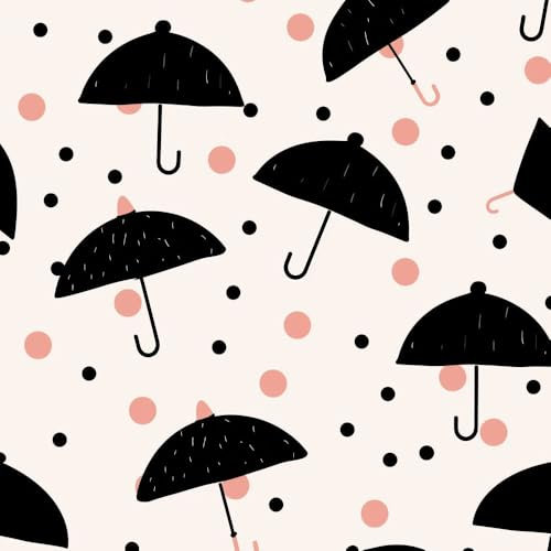 JIAOQSS Peel and Stick Wallpaper Pink Polka Dot Black Umbrella Self Adhesive Wallpaper Renter Friendly Wallpaper Living Room Vinyl Wrap for Furniture Bedroom Removable Contact Paper