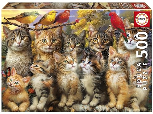 Educa - Kittens and Birds 500-Piece Jigsaw Puzzle for Adults | Charming and Adorable Animal Art Scene | Ages 11+ (20241)