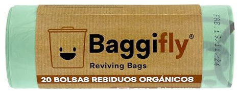Baggifly, Bolsas de Basura Biodegradables 10L, 20 Bolsas Basura Compostables, ECO Friendly, Cubos Pequeños y Residuos Orgánicos, Pack 1 x 20, Fabricado en España